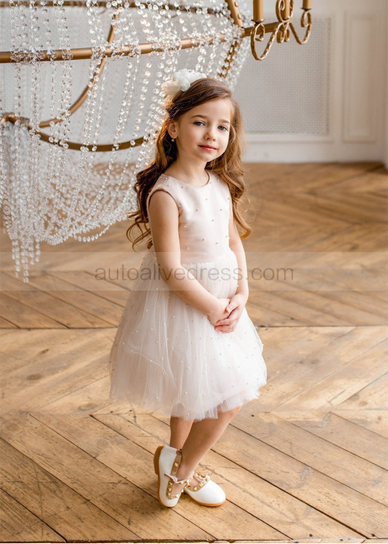 Pale Pink Pearls Beaded Flower Girl Dress